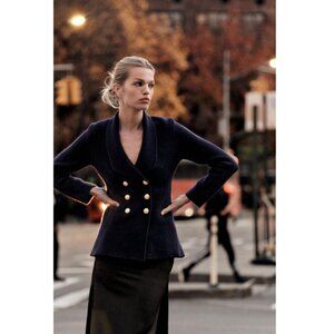 Zara Navy Blue Double Breasted 100% Wool Jacket Cardigan Blazer Style NWT Size M